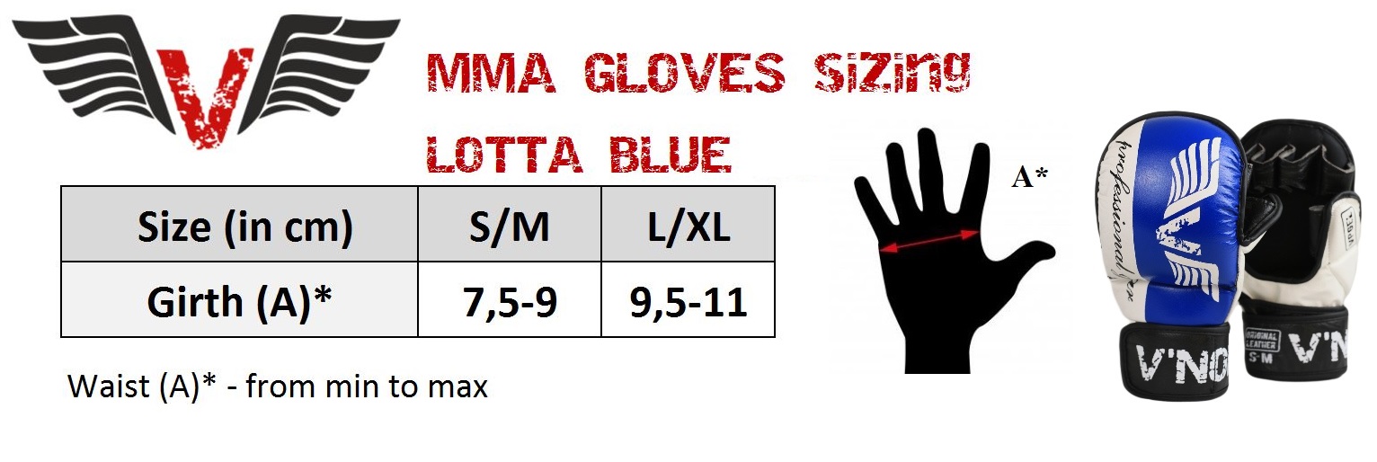 V`Noks Lotta Blue MMA Gloves size chart